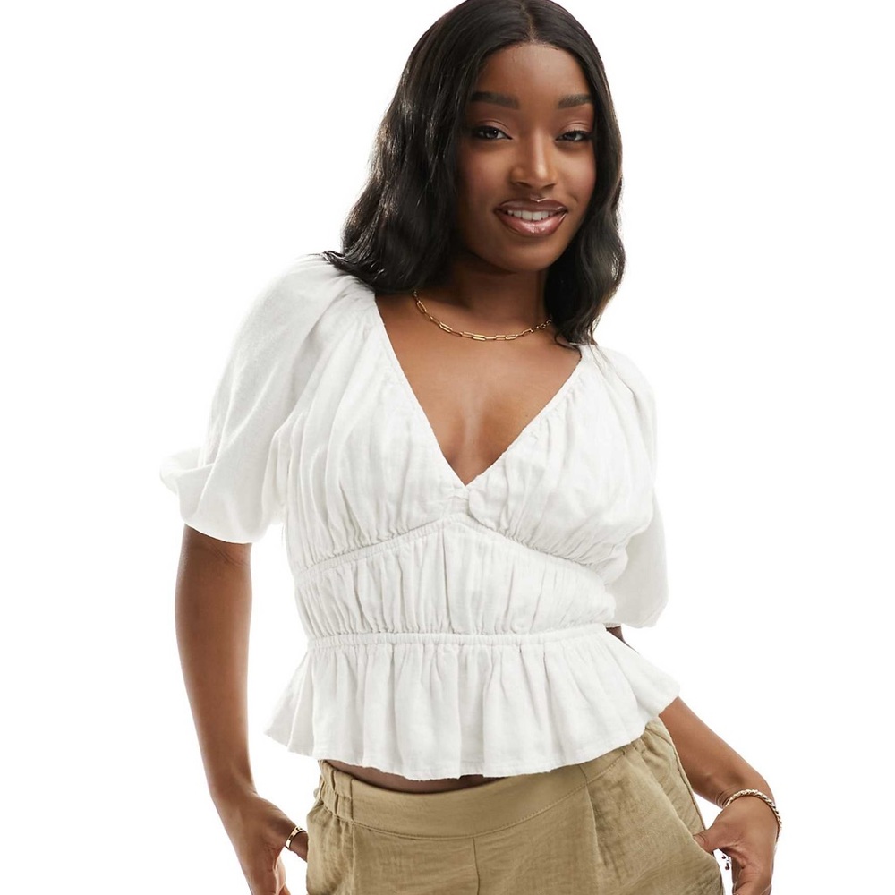 Abercrombie & Fitch White Puff Sleeve Blouse - Picture 3 of 6